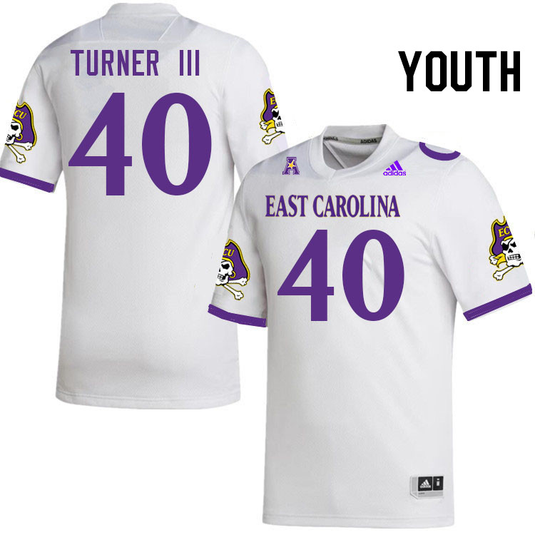 Youth #40 Greg Turner III ECU Pirates College Football Jerseys Stitched-White